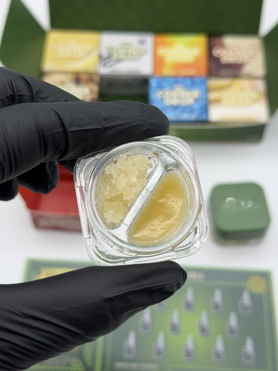 Authentic Badder Sugar dual compartment glass jar 3.5g Splitz Corner Drop Edition