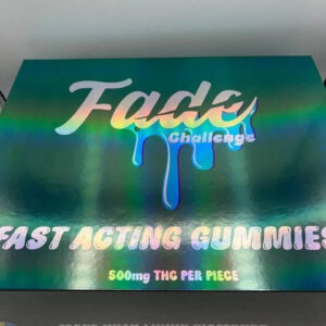 Fade Challenge Fast Acting Gummies 500mg THC counter display box with Sativa Hybrid and Indica individual pouches