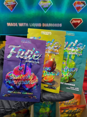 Fade Challenge Fast Acting Gummies 500mg THC counter display box with Sativa Hybrid and Indica individual pouches